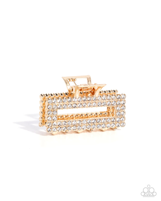 Paparazzi Refulgent Rows - Gold & White Rhinestone Hair Claw Clip