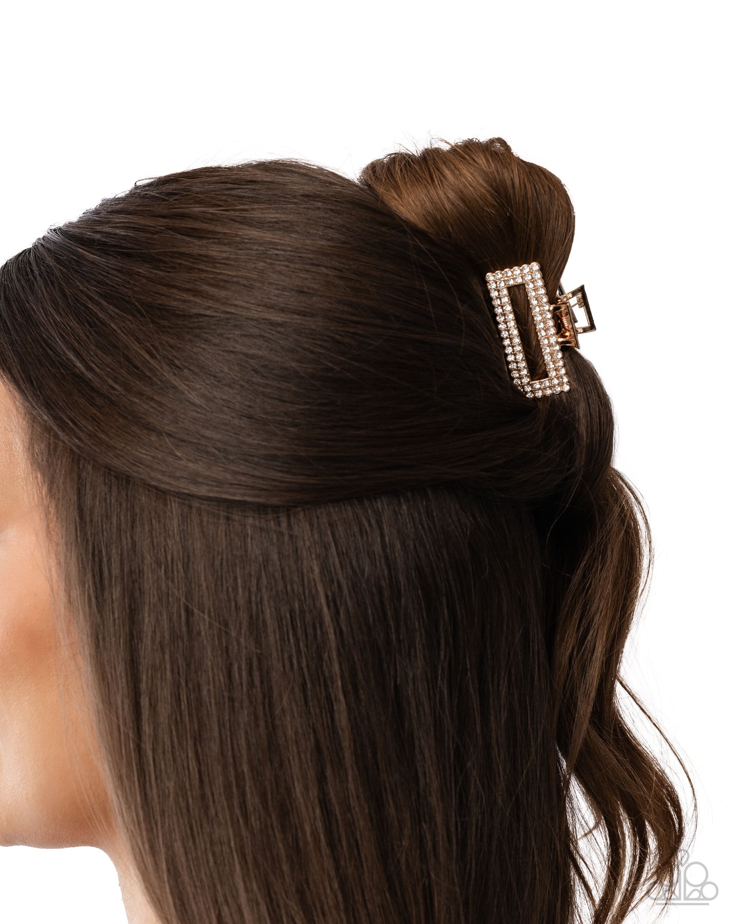 Paparazzi Refulgent Rows - Gold & White Rhinestone Hair Claw Clip