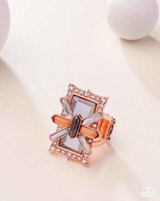 Exaggerated Edge - Copper, Hematite, Peachy Gem Vintage Shiny Copper Ring Paparazzi 2025 Convention Exclusive R1141