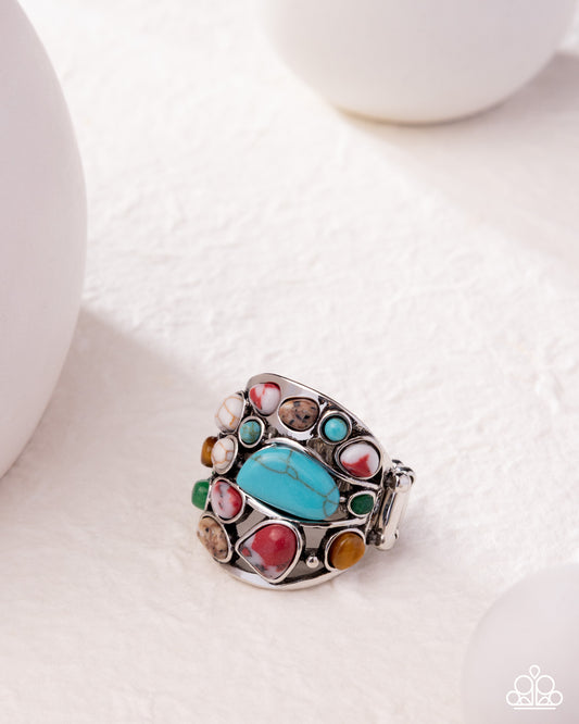 Medley Mayhem - Multi Bronze Brown, Jade, Tiger's Eye, Turquoise, White, Poppy Red Stone Ring Santa Fe Style Paparazzi 2025 Convention Exclusive