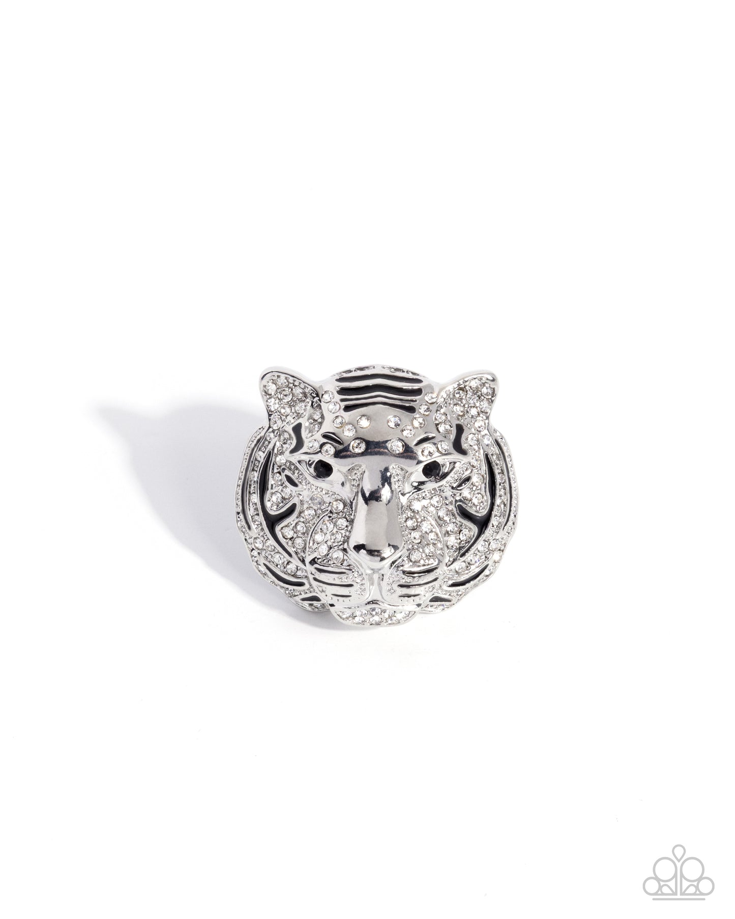 Paparazzi Treasured Tiger - White Rhinestone Black Painted Striped Tiger Ring R1287