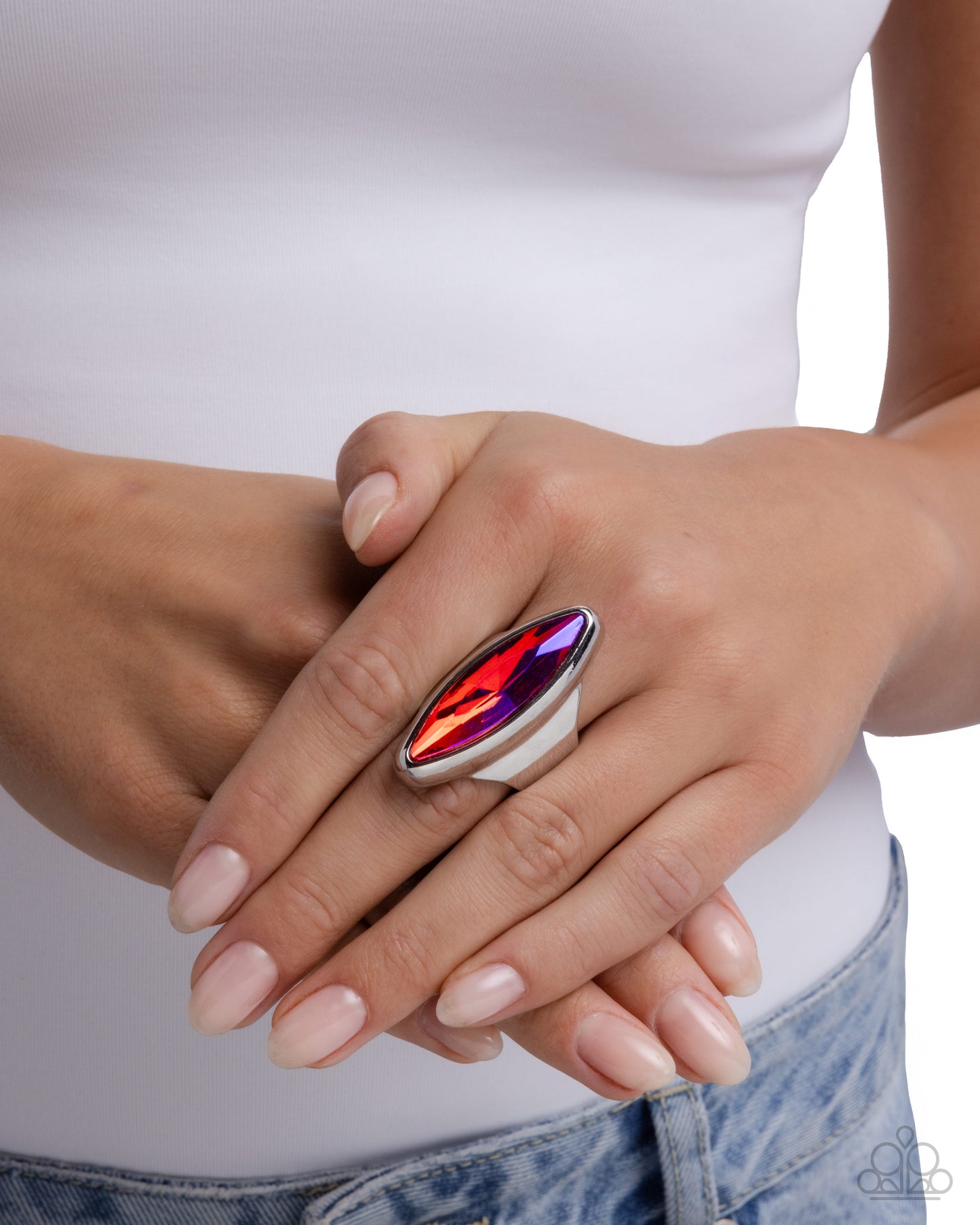 Paparazzi Determinate Dazzle - Pink UV Shimmery Gem Silver Ring R1313
