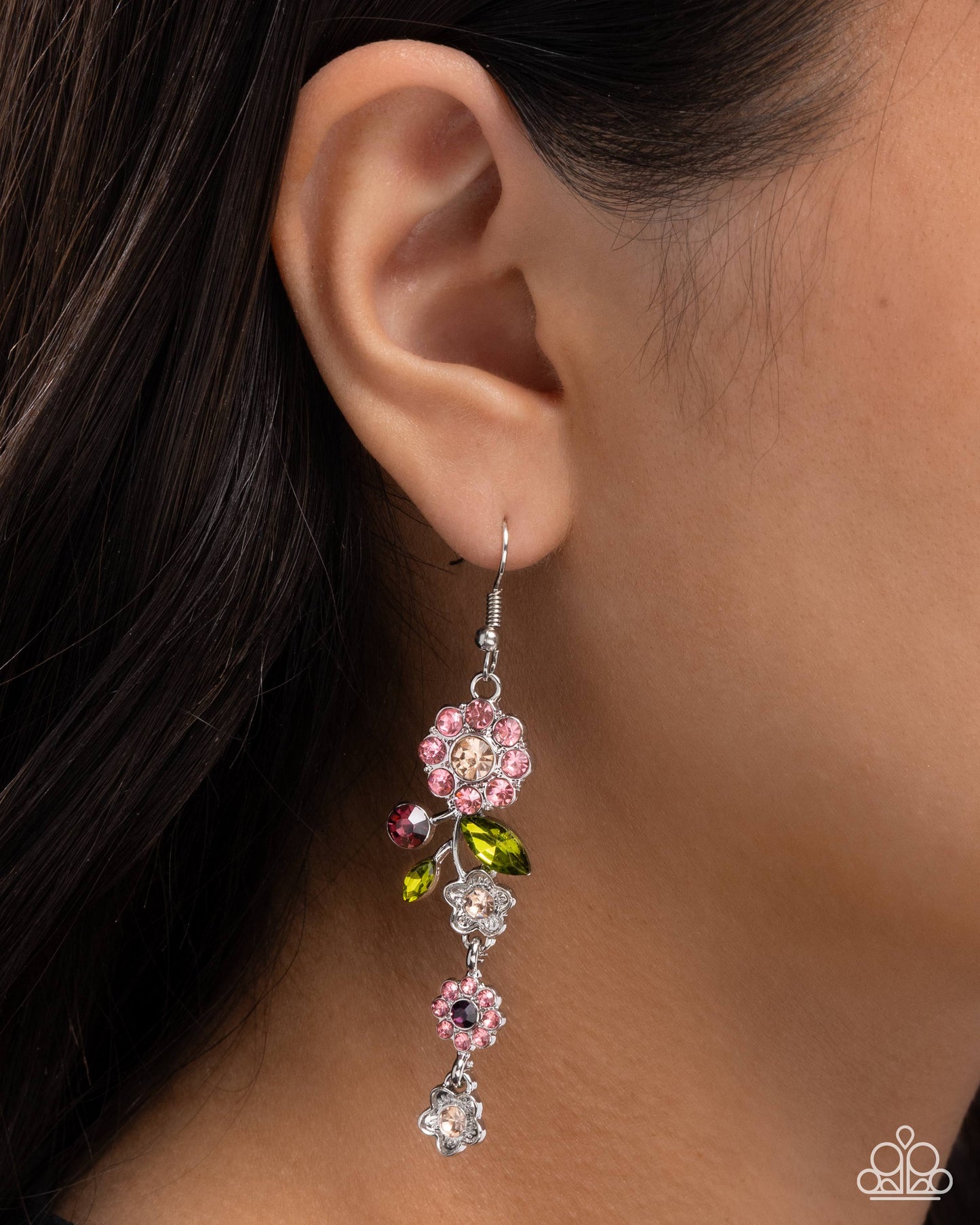 Paparazzi Better Bouquet - Pink, Peach, Rose Rhinestone Flower Earring E2607