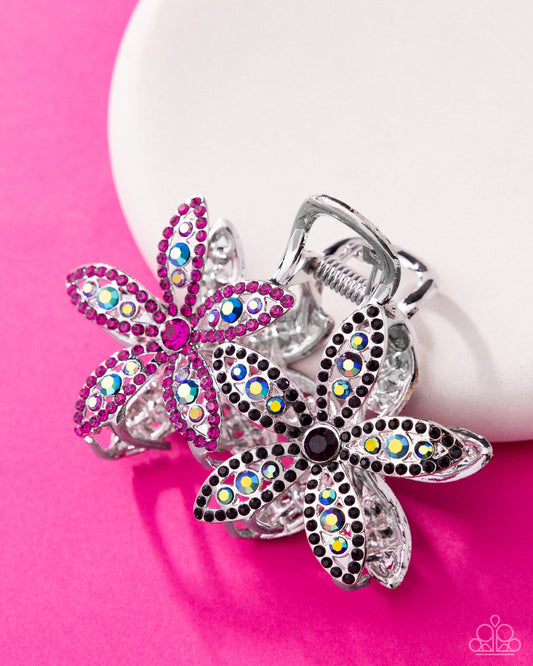 Paparazzi Blooming Beacon - Multi Fuchsia, Amethyst, Iridescent Rhinestone Flower Claw Hair Clip