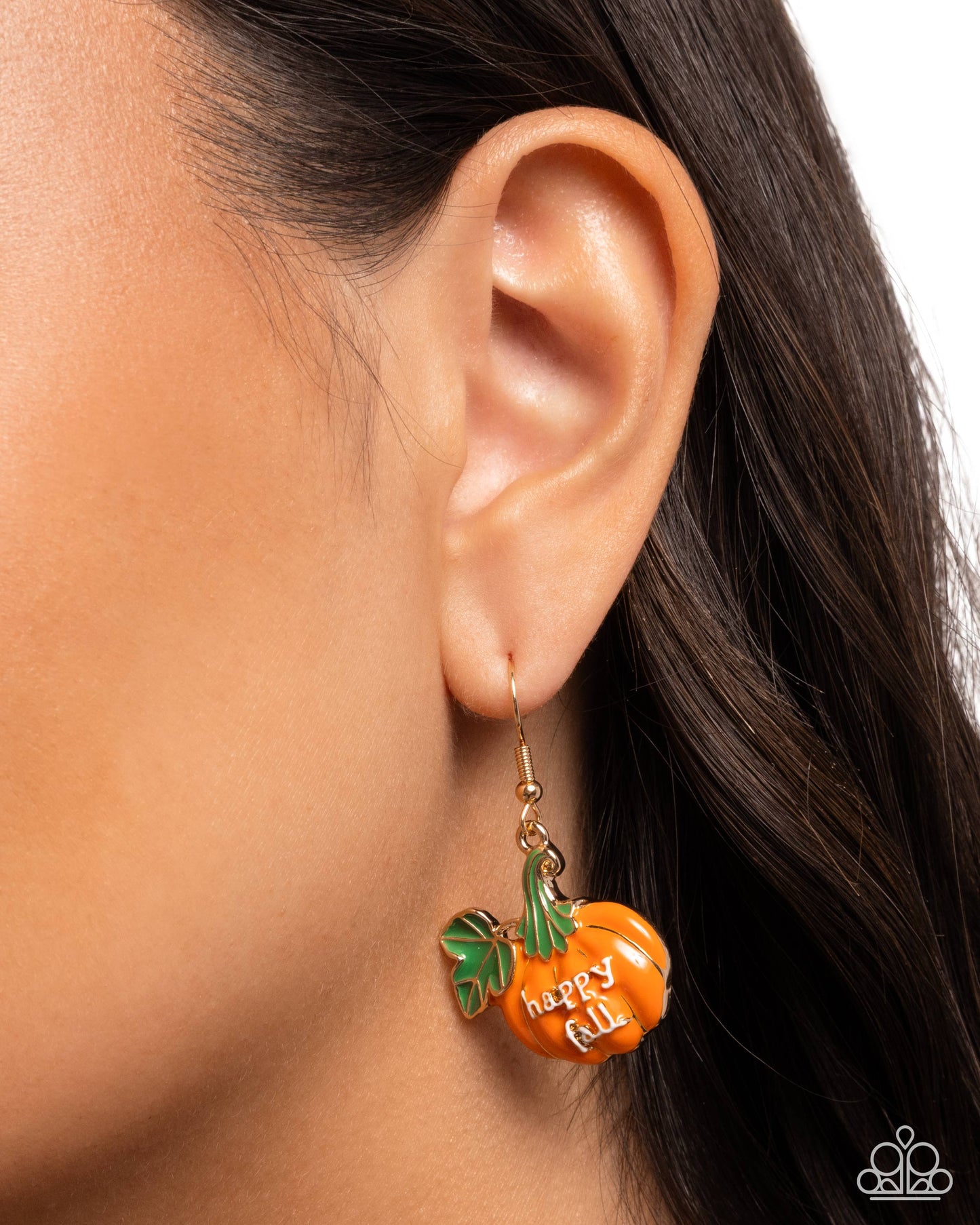 Paparazzi Autumn Affair - Orange & Green Pumpkin "Happy Fall" Earring E2708