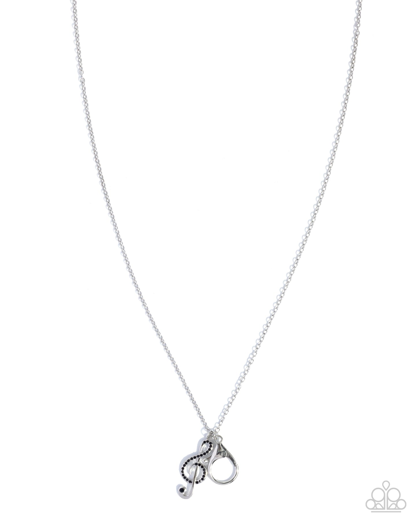 Paparazzi Clef Comfort - Black Rhinestone Silver Treble Clef Pendant Necklace N1214