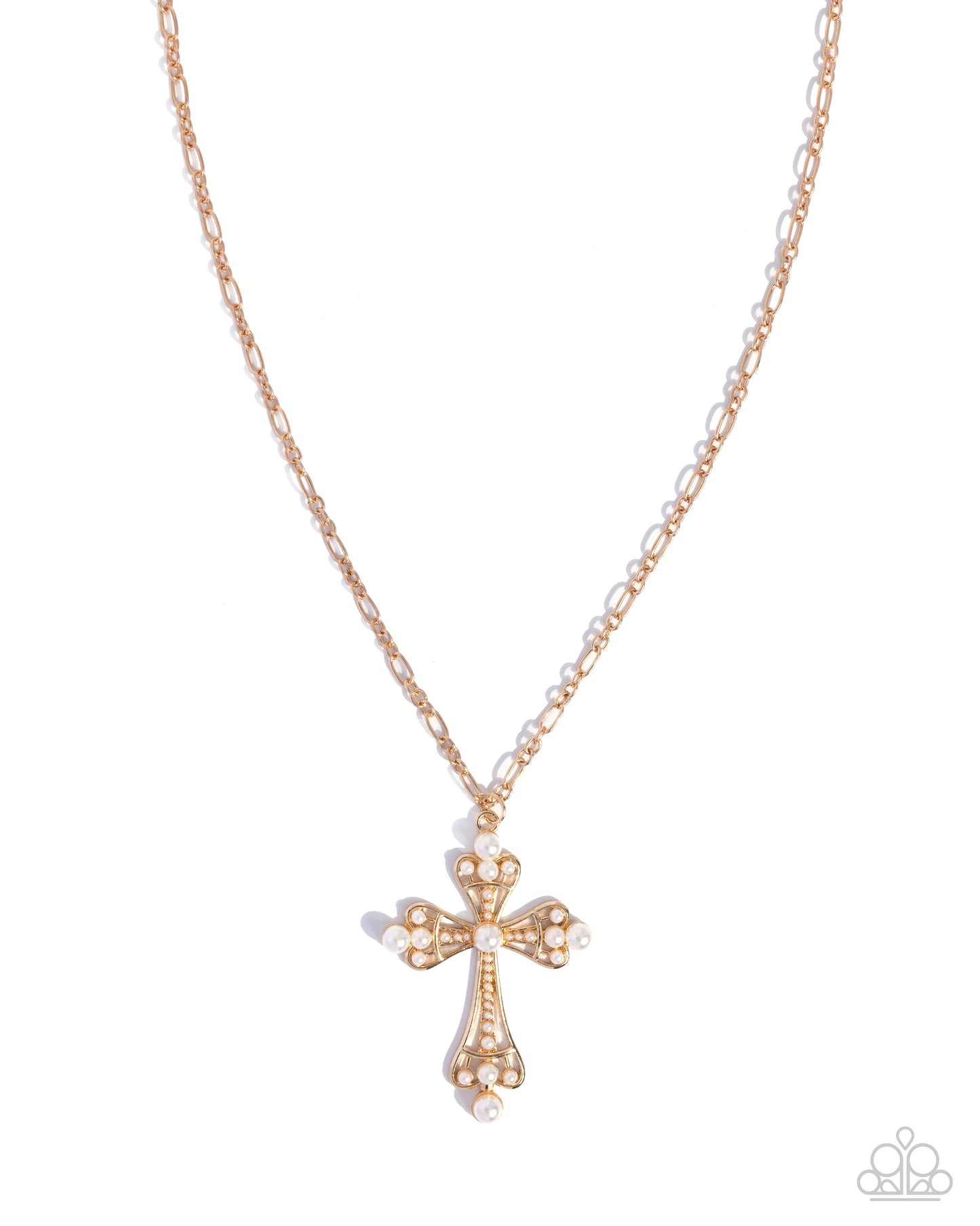 Paparazzi Heavenly Haul - Gold & White Pearl Cross Necklace