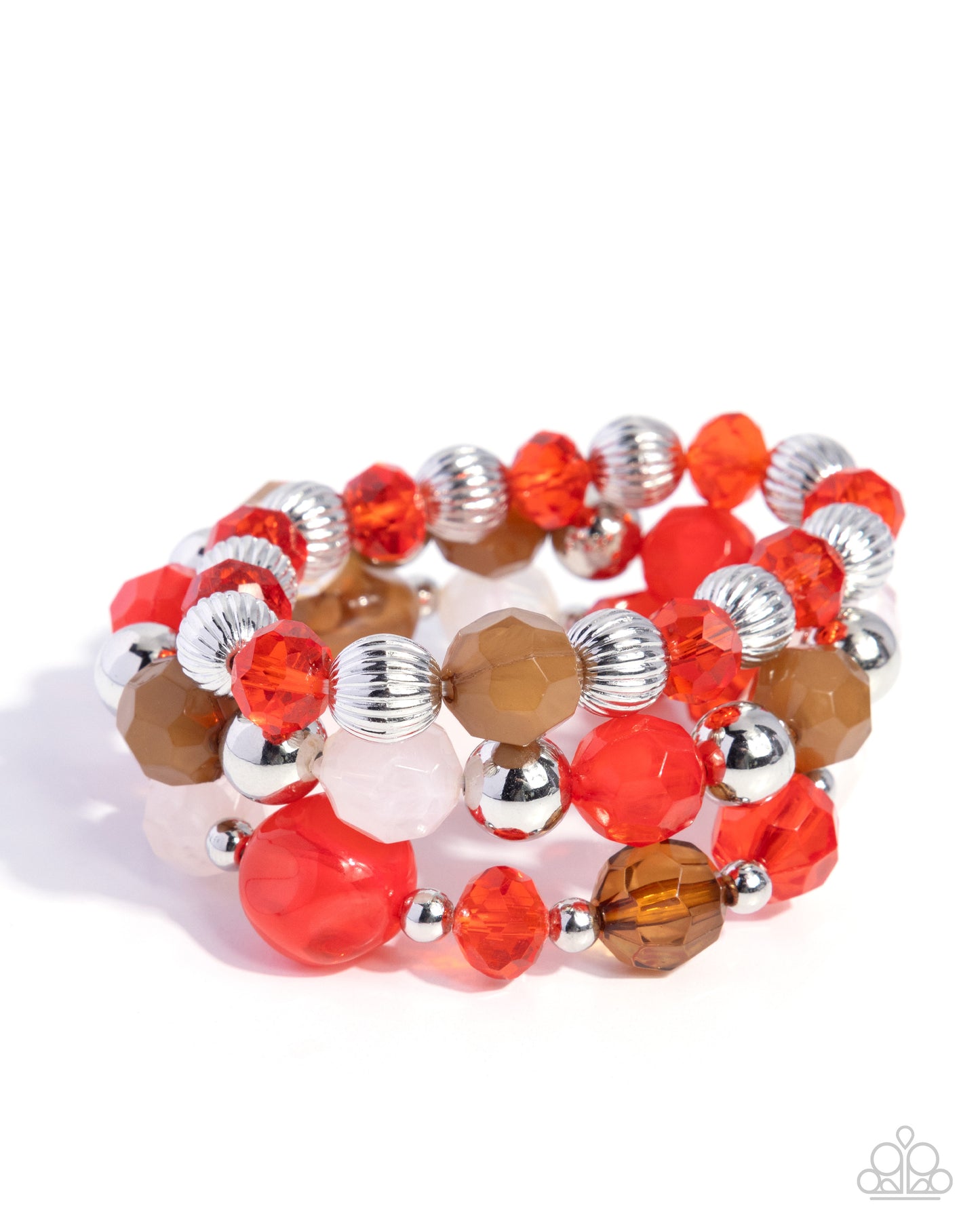 Colorful Collection - Red Poppy, Ivory, & Bronze Brown Stretch Set Of Three Bracelet Paparazzi B2425