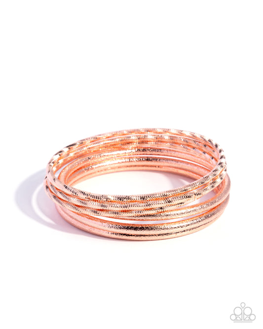 Paparazzi Dusted Delight - Copper - Shiny Copper Bangle Set Of Six Bracelets