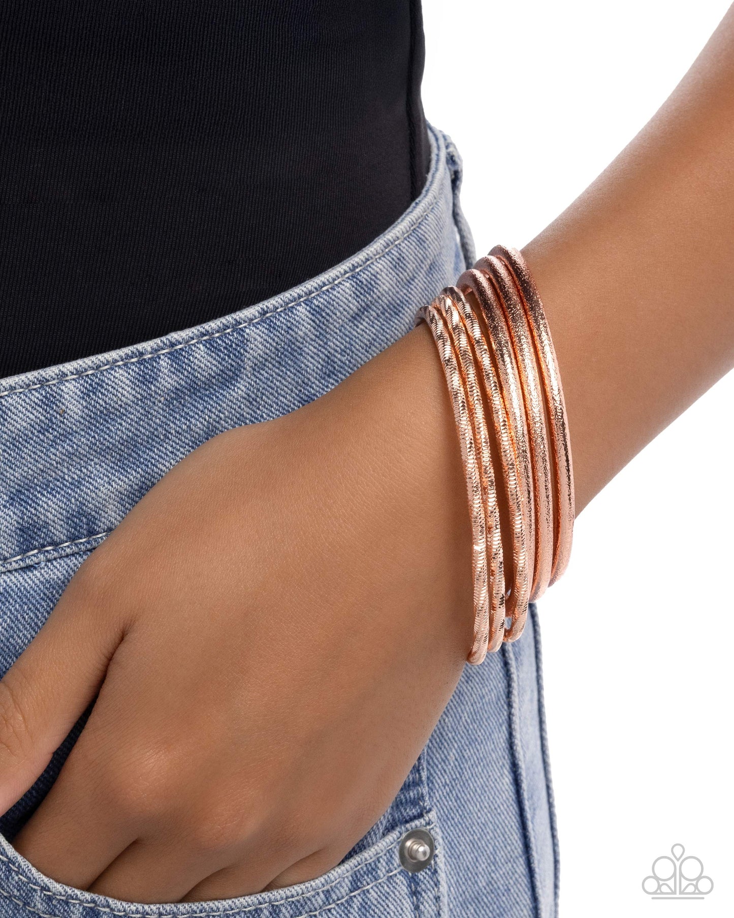 Paparazzi Dusted Delight - Copper - Shiny Copper Bangle Set Of Six Bracelets