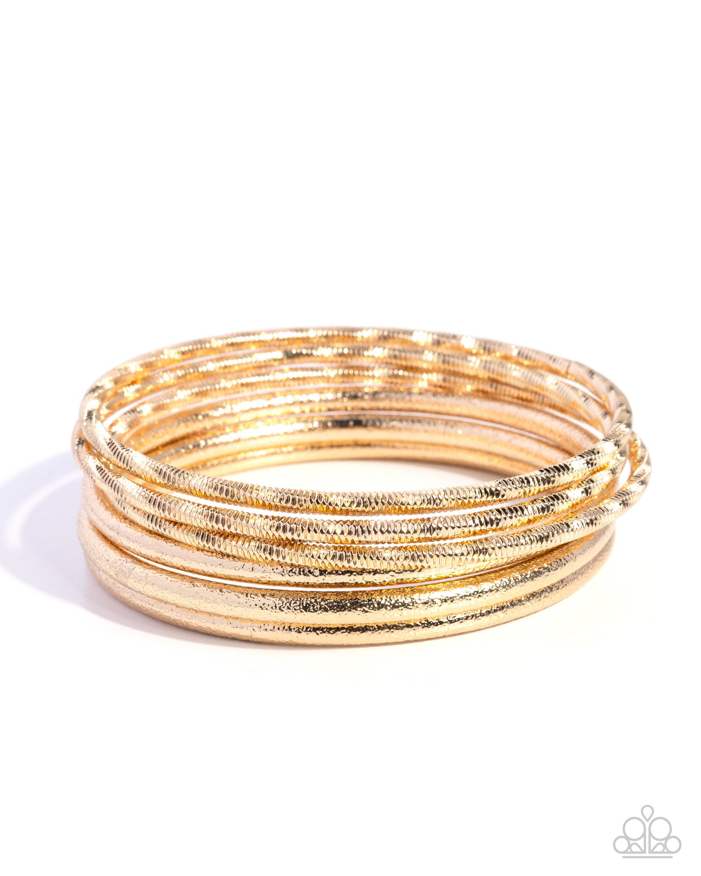 Paparazzi Dusted Delight - Gold Shimmer & Textured Bangle Set Of 6 Bracelets B2672