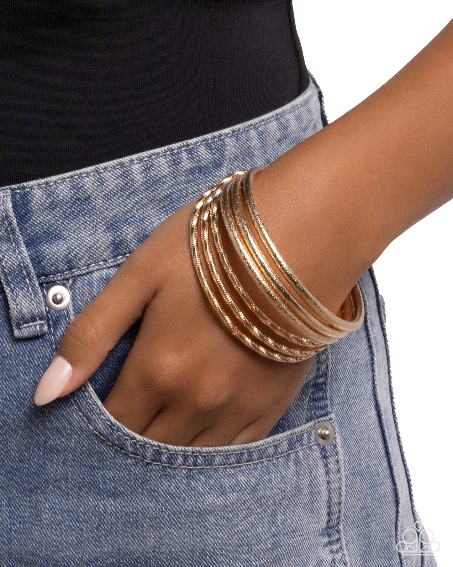Paparazzi Dusted Delight - Gold Shimmer & Textured Bangle Set Of 6 Bracelets B2672