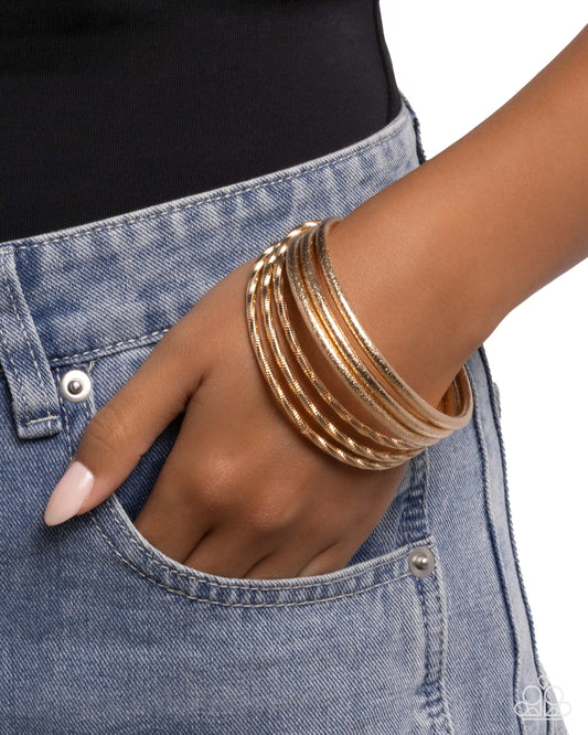 Paparazzi Dusted Delight - Gold Shimmer & Textured Bangle Set Of 6 Bracelets B2672