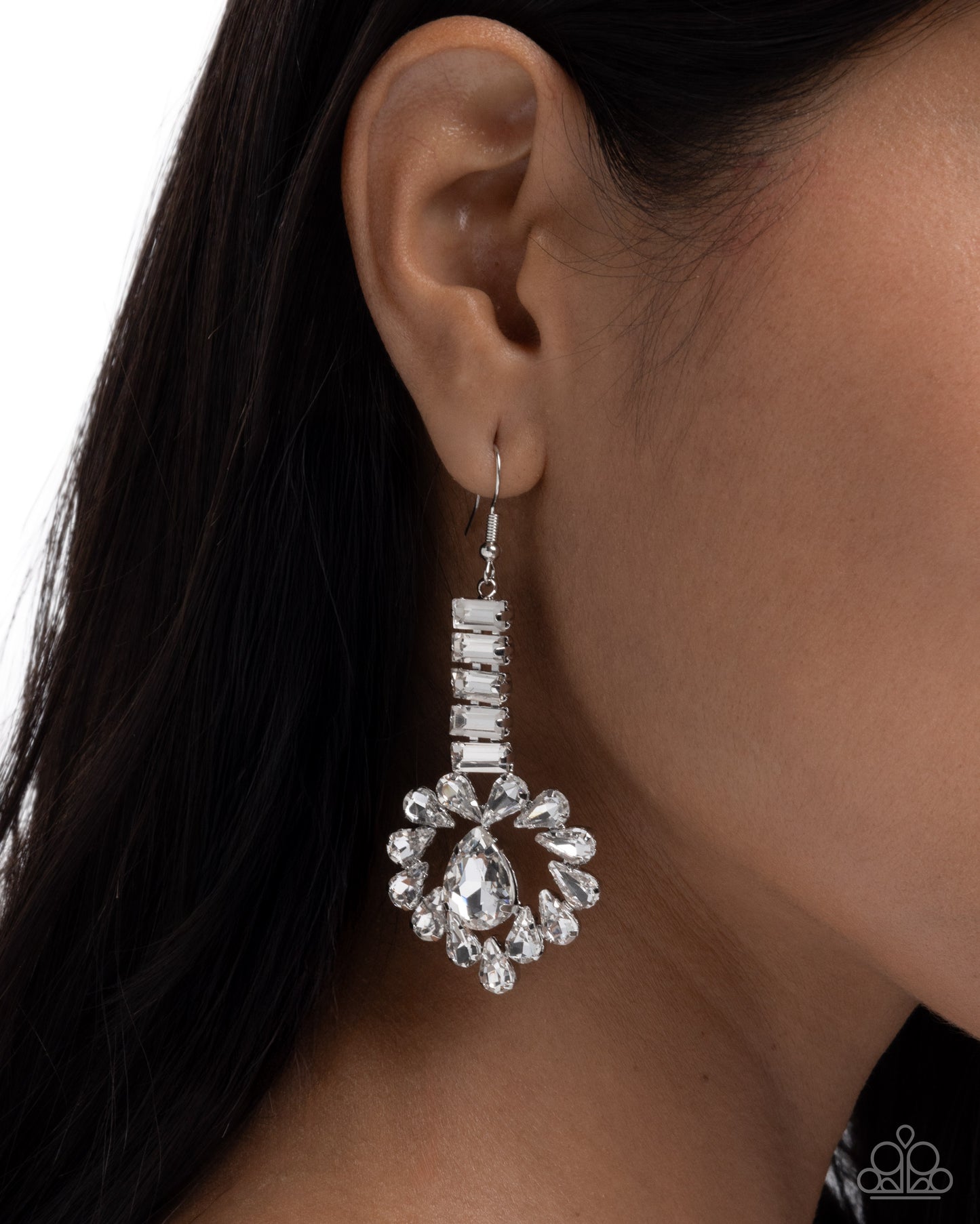 Paparazzi Bright Balance - White Teardrop Gem Earing E3316