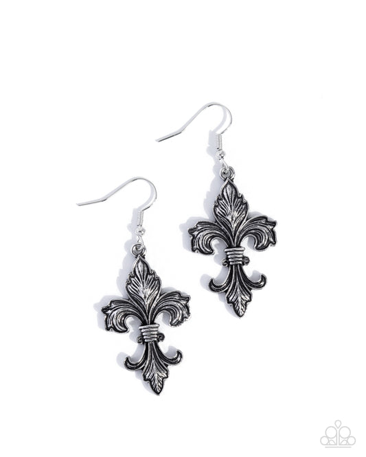Paparazzi Fancy Fleur-De-Lis - Silver French Chic Earring E3155