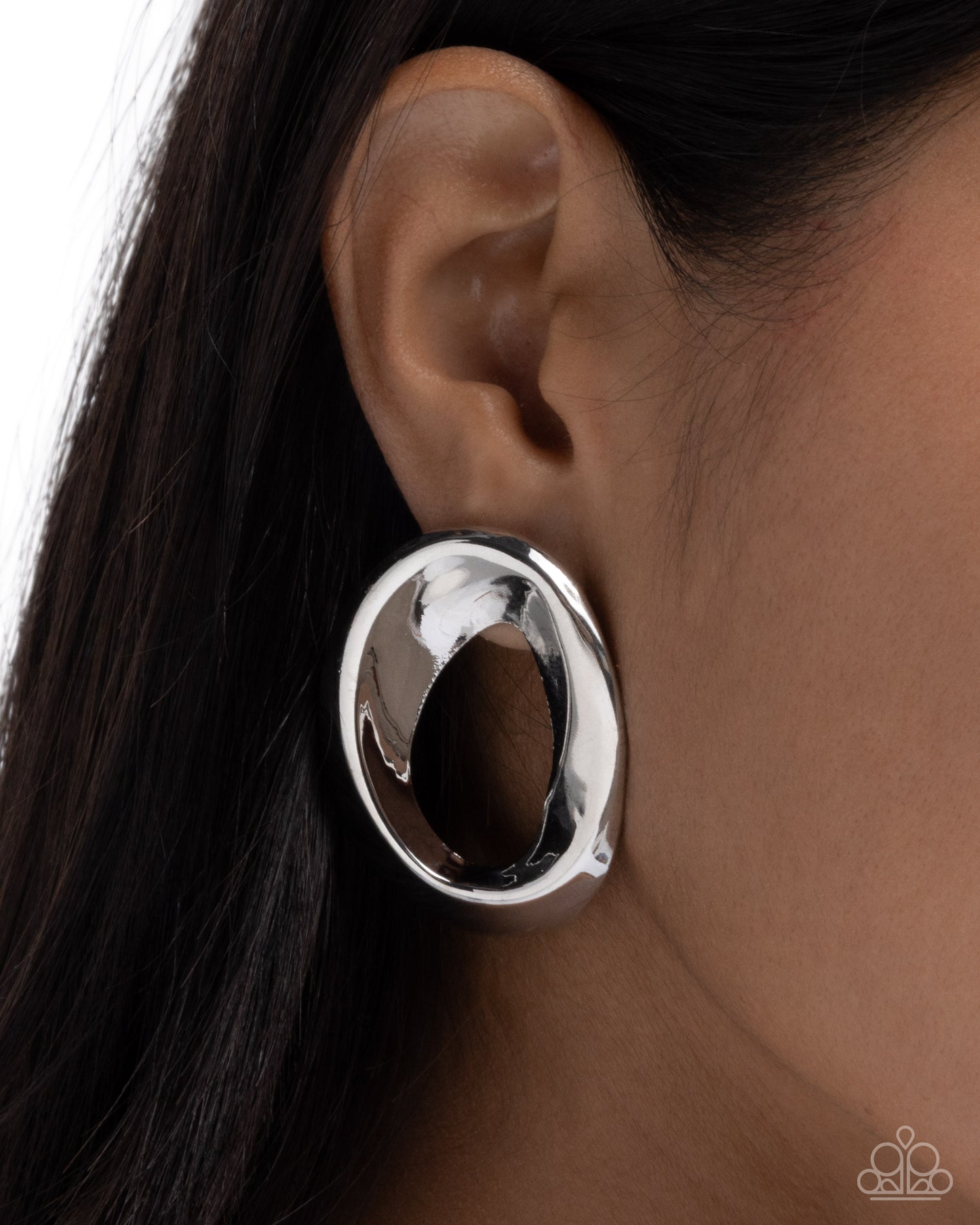 Paparazzi Adorable Announcement - Silver High Sheen Chunky Post Earring E3266
