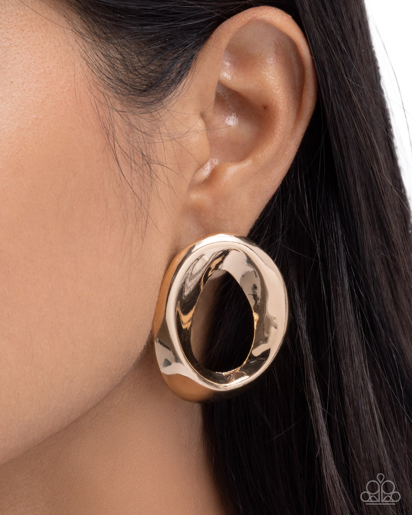 Paparazzi Adorable Announcement - Gold High Sheen Oval Post Earring E3324