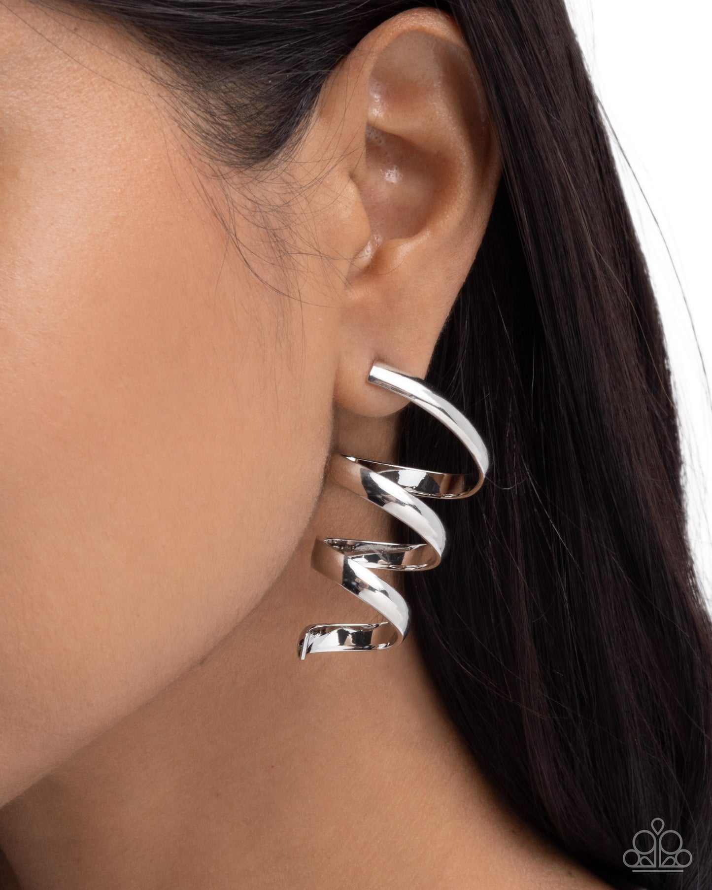 Paparazzi Tornado Warning - Silver High Sheen Spiral Post Earring
