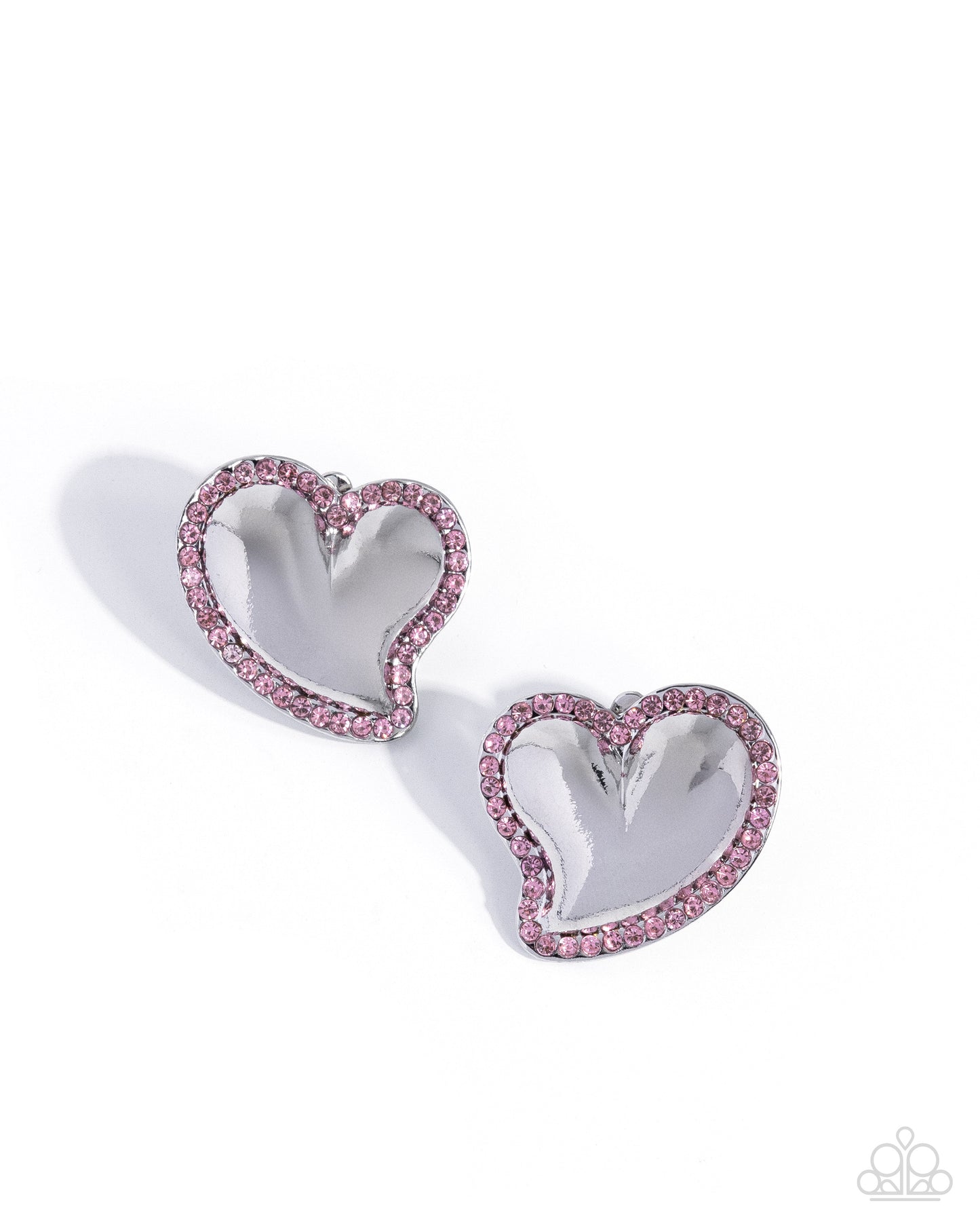 Paparazzi Loveable Luminescent - Pink - Light Rose Rhinestone Silver Heart Clip-On Earring E3296
