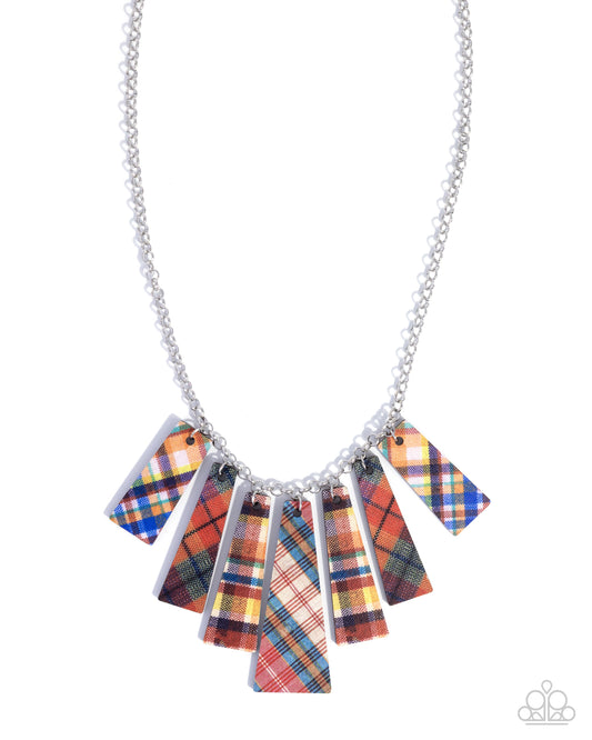Pleasing Plaid - Red Multicolored Plaid Trapezoidal Necklace Paparazzi N3662