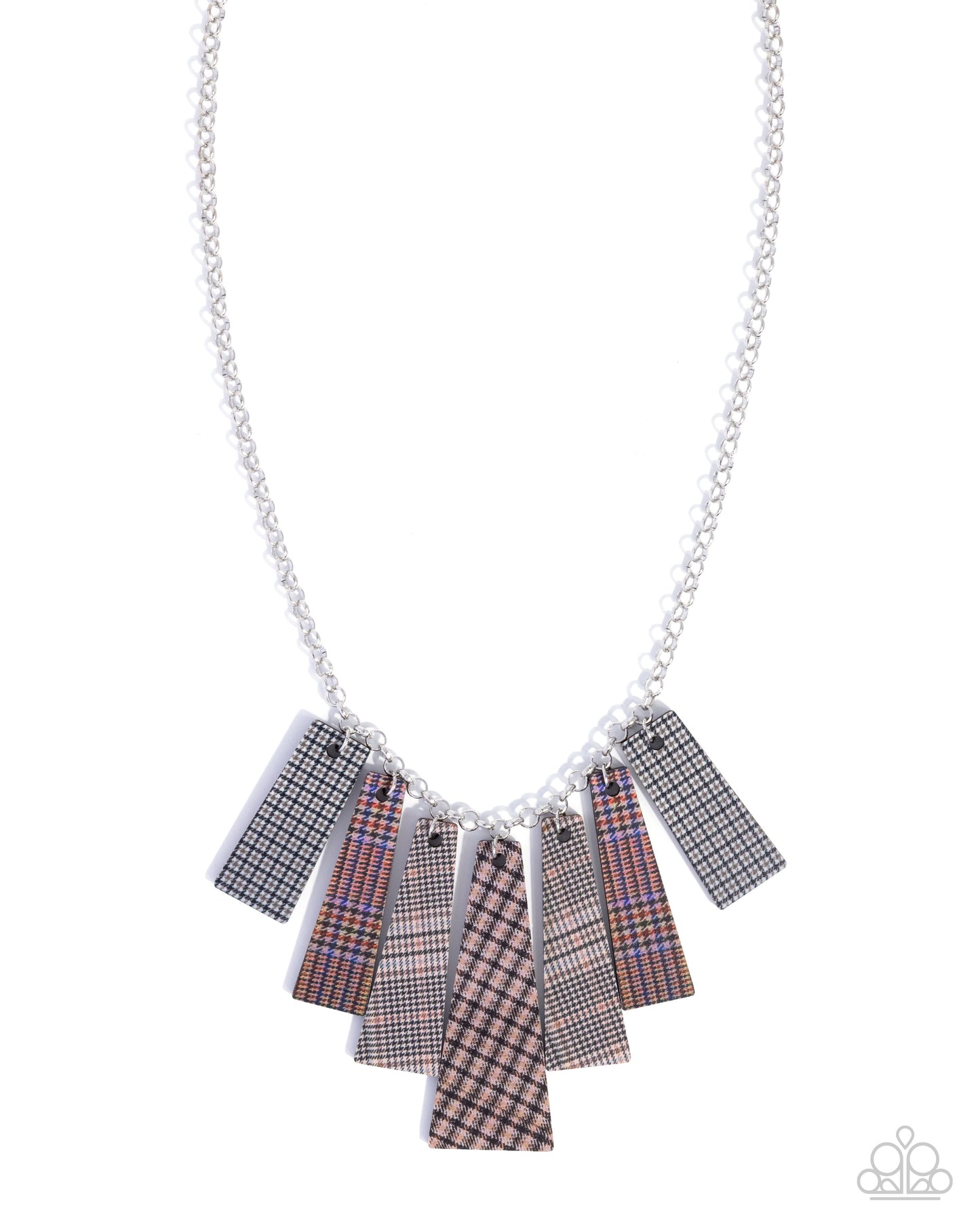 Pleasing Plaid - Brown Multicolored Plaid Trapezoidal Frame Necklace Paparazzi N3619