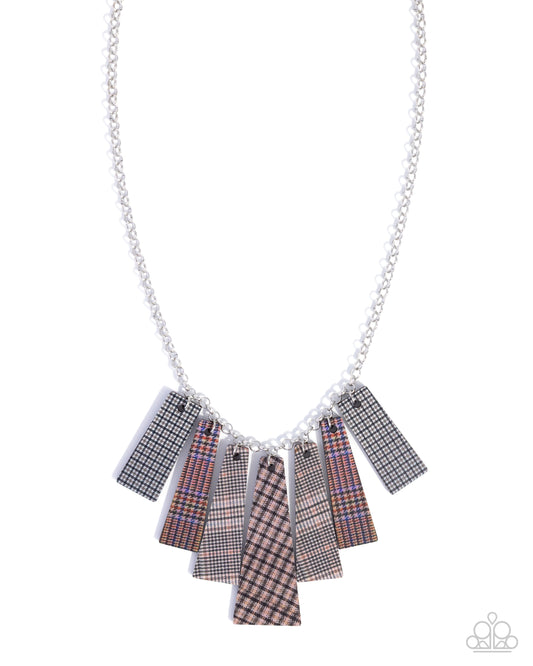 Pleasing Plaid - Brown Multicolored Plaid Trapezoidal Frame Necklace Paparazzi N3619