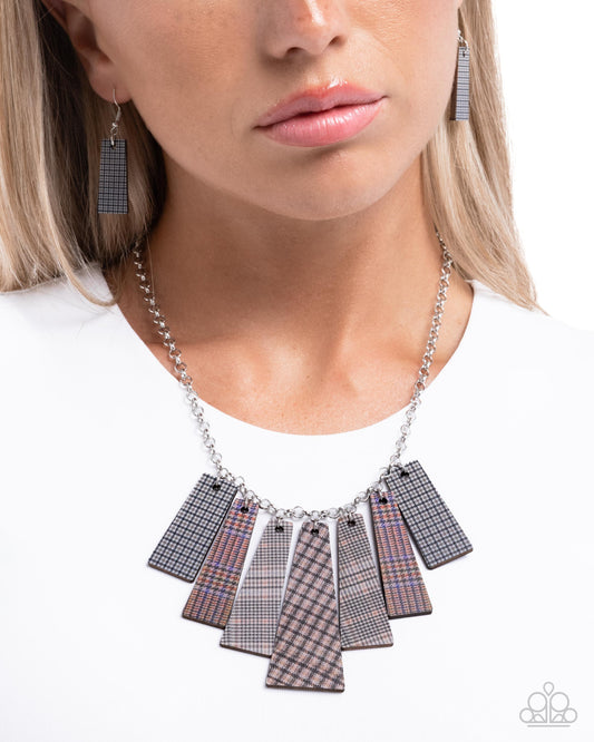 Pleasing Plaid - Brown Multicolored Plaid Trapezoidal Frame Necklace Paparazzi N3619