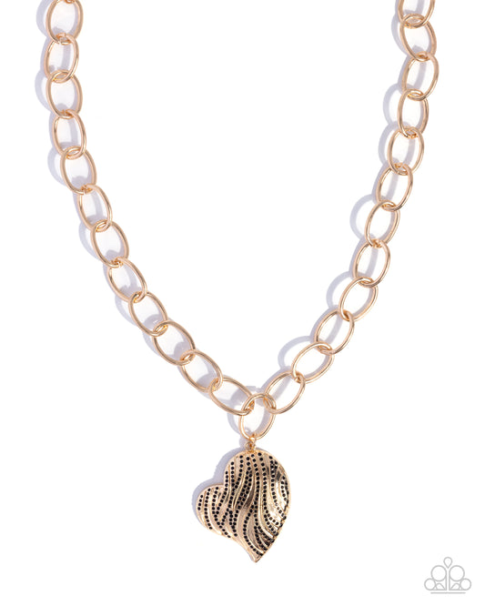 Paparazzi Sweet Stripes - Black Rhinestone Striped Gold Heart Necklace