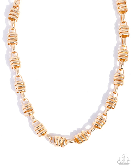 Paparazzi Interlocked Imitation - Gold Knotted Link Necklace N1762