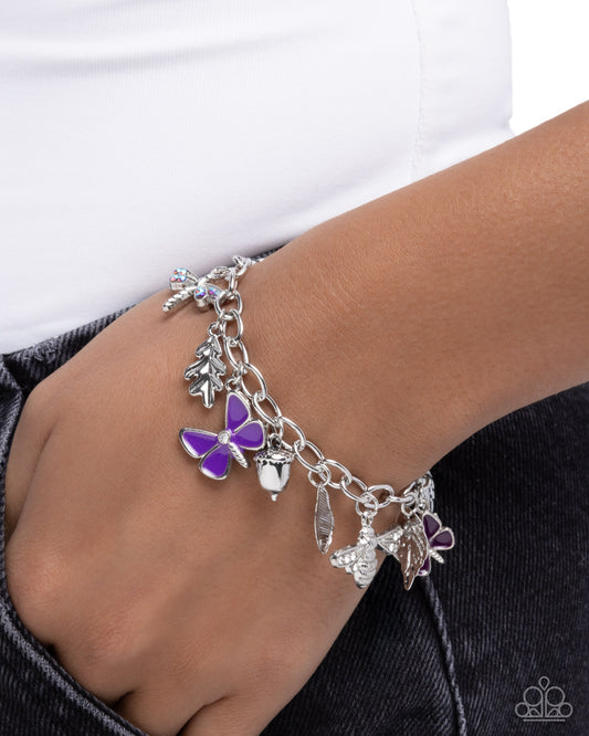 Paparazzi Iconic Insects - Purple Damson Butterfly Silver Cable Chain Charm Style Bracelet