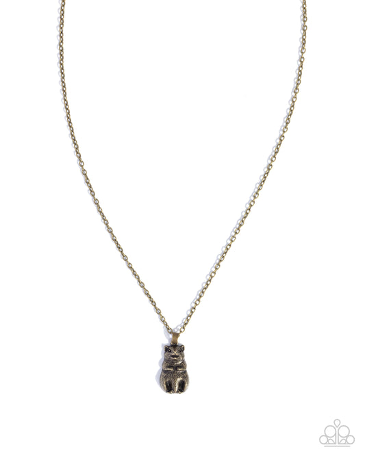 Australian Ambition - Brass Quokka Inspired Pendant Necklace Paparazzi N3654