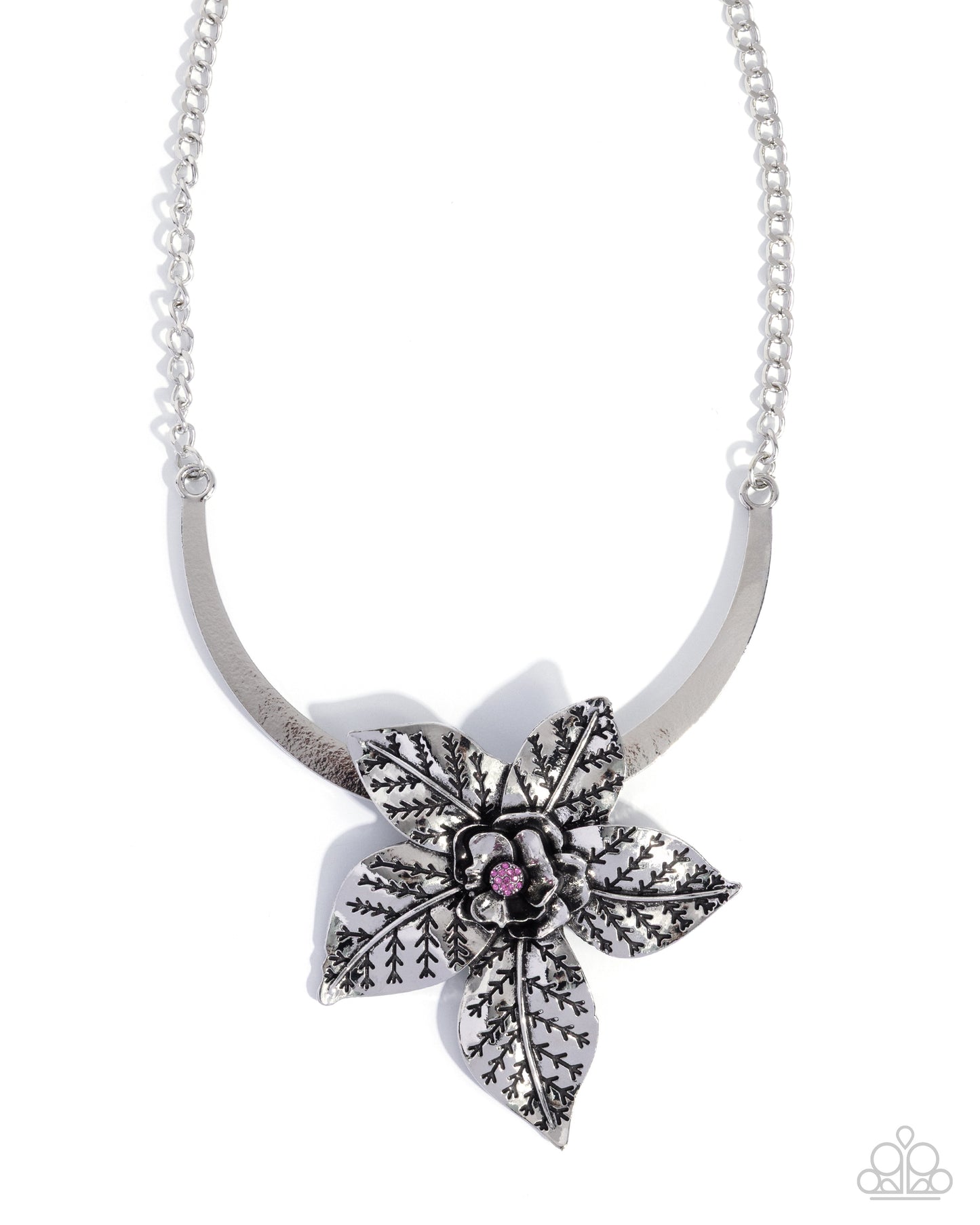 Paparazzi Botanical Broadcast - Pink Fuchsia Rhinestone Flower Necklace N3985