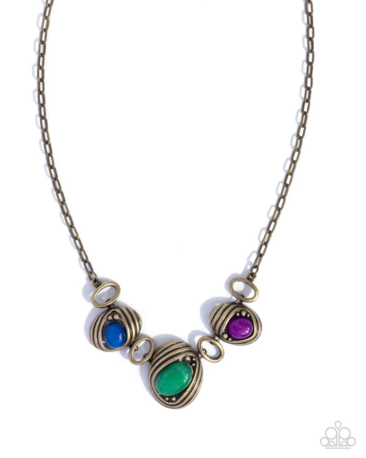 Paparazzi Tailored Trailblazer - Brass Lapis, Jade & Amethyst Stone Necklace
