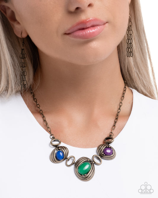 Paparazzi Tailored Trailblazer - Brass Lapis, Jade & Amethyst Stone Necklace