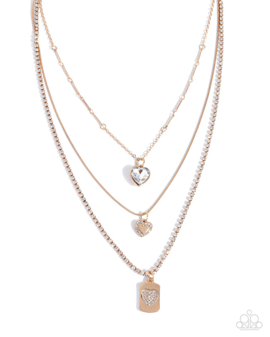 Paparazzi Romantic Rubato - Gold Layered Chain & White Rhinestone Necklace N3890