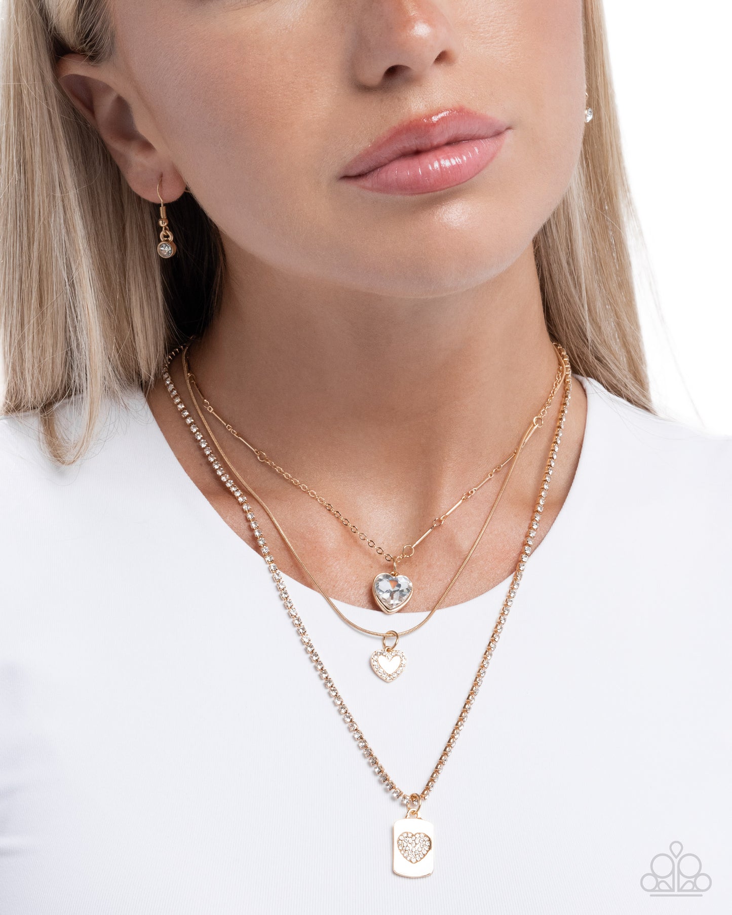 Paparazzi Romantic Rubato - Gold Layered Chain & White Rhinestone Necklace N3890