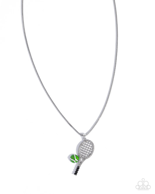 Tennis Champ - Green Tennis Ball & Tennis Racket Sport Necklace Paparazzi
