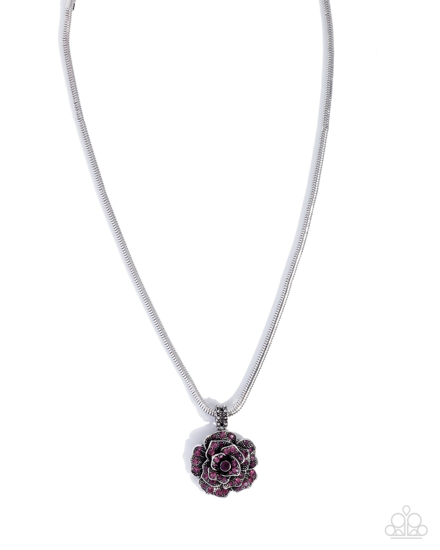 Paparazzi Passionate Petals - Purple Amethyst & Light Amethyst Rhinestone Silver flower Necklace N3781