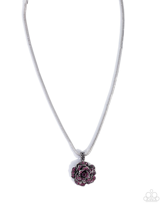 Paparazzi Passionate Petals - Purple Amethyst & Light Amethyst Rhinestone Silver flower Necklace N3781