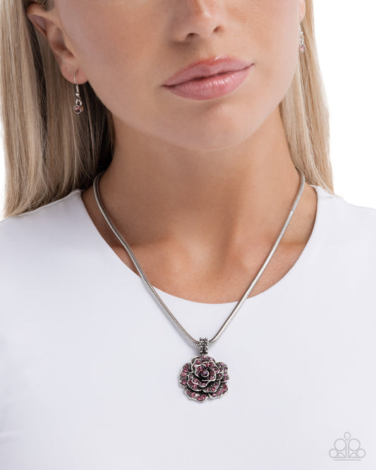Paparazzi Passionate Petals - Purple Amethyst & Light Amethyst Rhinestone Silver flower Necklace N3781