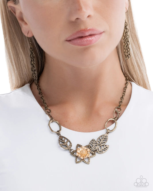 Paparazzi Malibu Meditation - Brass & Gold Flower Necklace N3489
