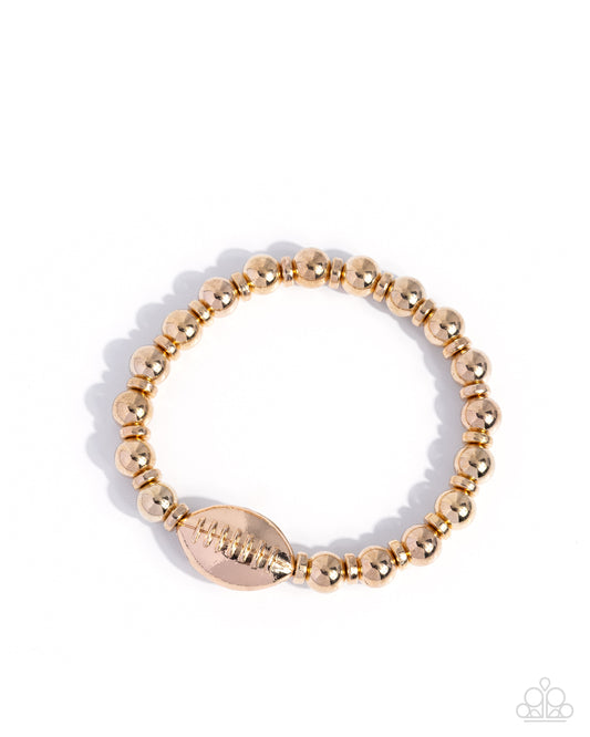 Football Flair - Gold Football Sport Stretch Bracelet Paparazzi B2400