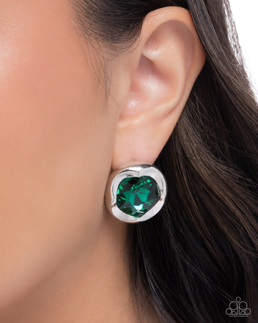 Paparazzi Tailored Tapestry - Green Emerald Gem Post Earring E3426