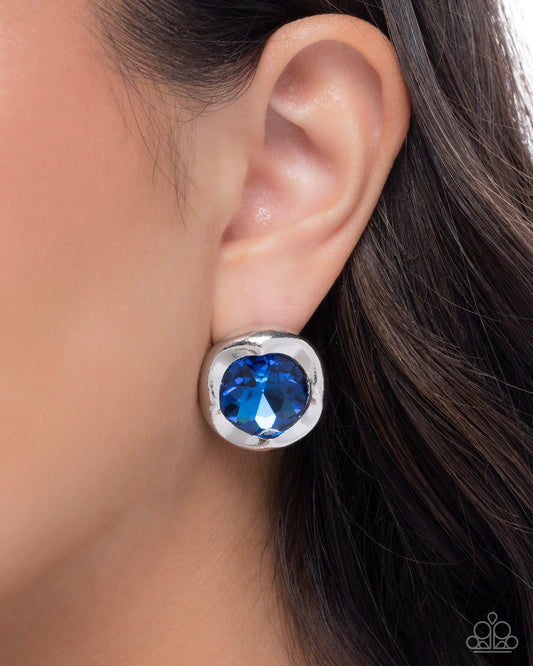 Paparazzi Tailored Tapestry - Blue - Deep Blue Gem Silver Post Earring