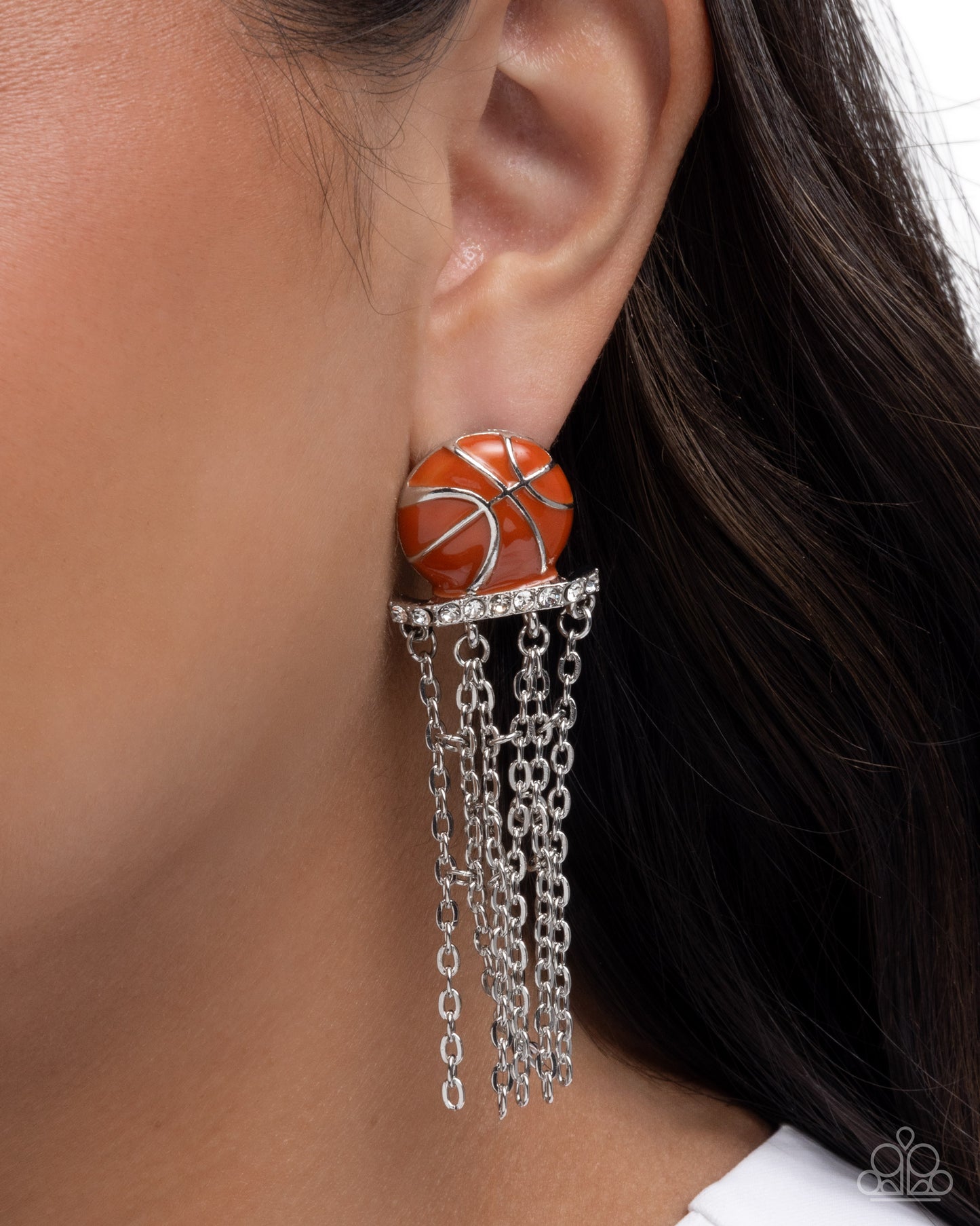Paparazzi Slam Dunk Shimmer - Orange Basketball & Silver Net Earring