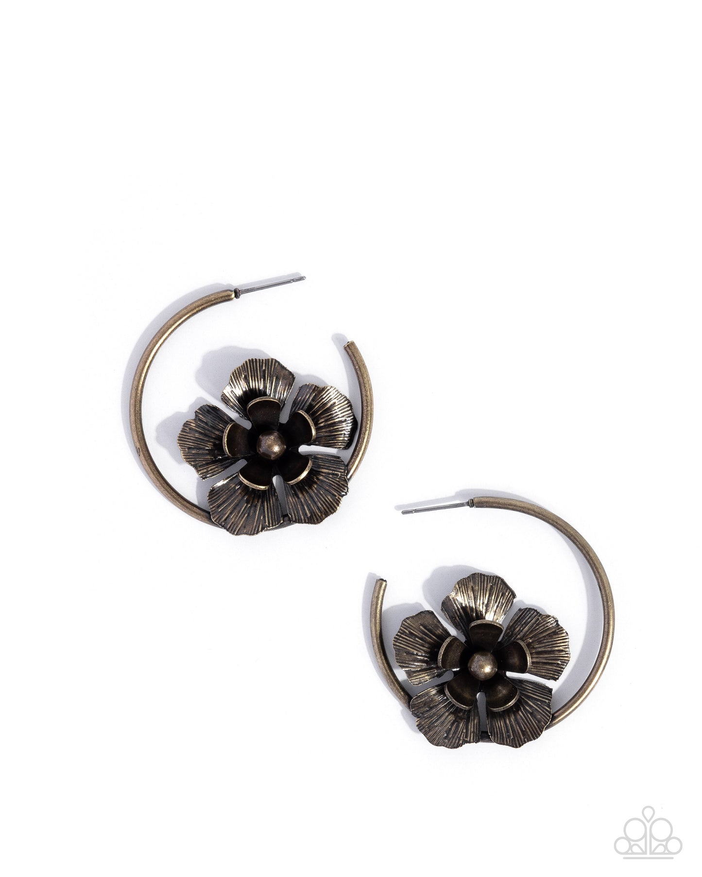 Paparazzi Blossoming Balance - Brass Flower 1 1/2 Inch Hoop Earring E3400