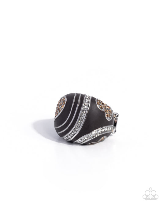 Paparazzi Heartfelt Hype - Brown Painted Background, Topaz & White Rhinestone Ring R1272