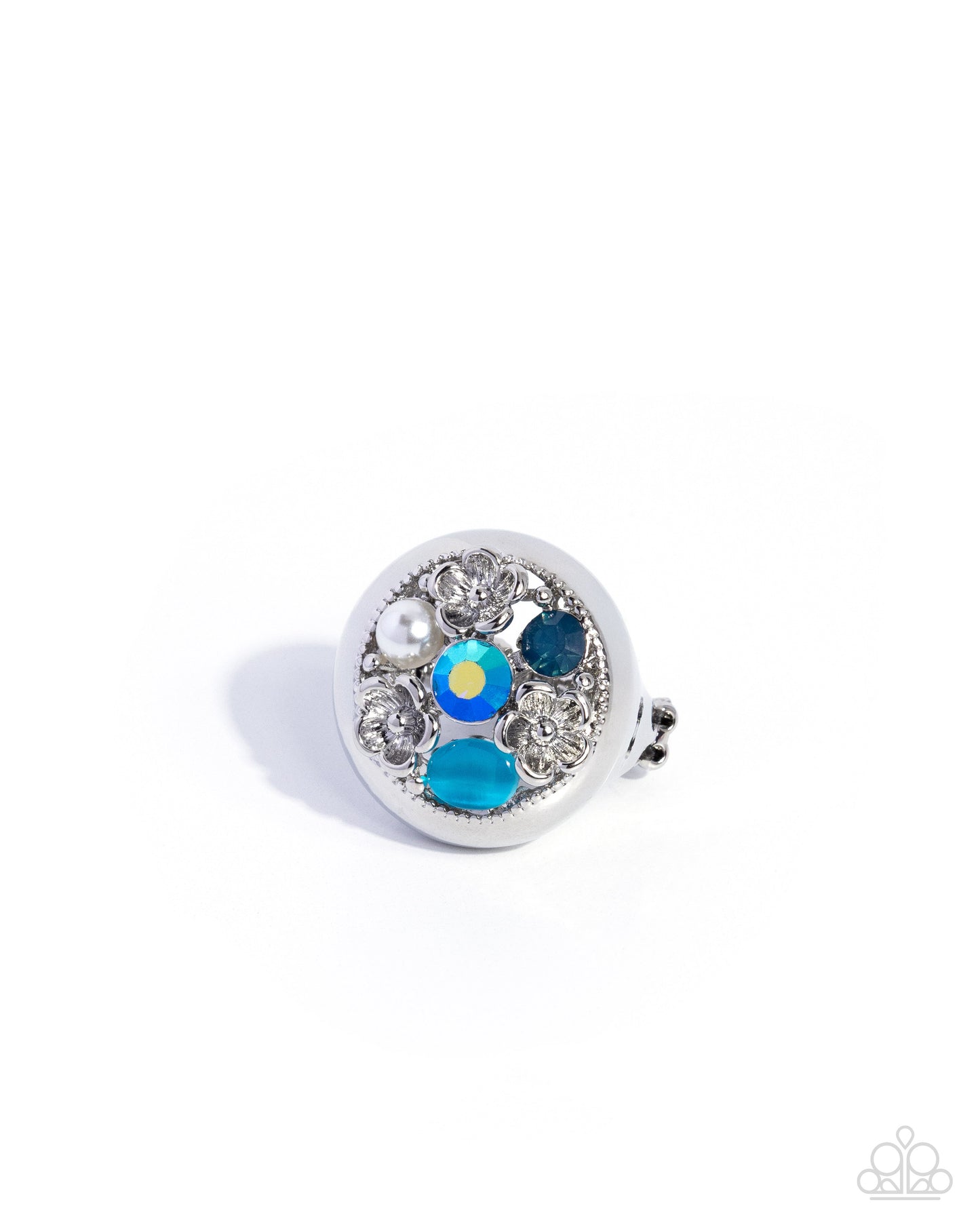 Paparazzi Malibu Mecca - Blue - Lyons Blue, Blue Zircon Iridescent Rhinestone & Turquoise Cat's Eye Ring R1335