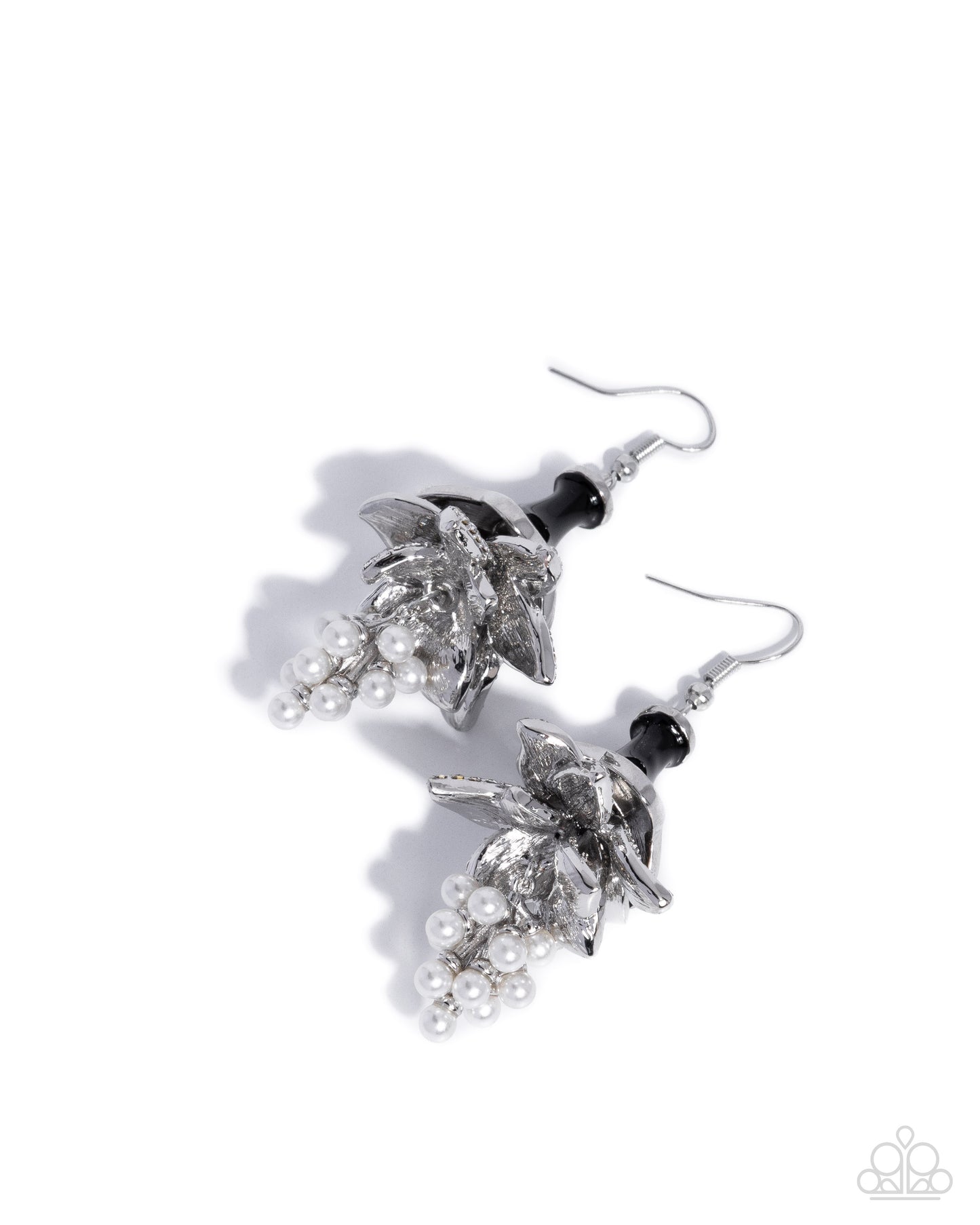 Paparazzi Brilliant Bells - Black Painted Silver & Silver Petal Flower Earring E3241
