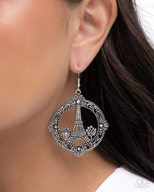 Paparazzi Enamored Eiffel Tower - Black, Smoky & White Rhinestone Eiffel Tower Earrings
